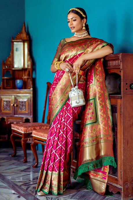 Rani Pink Banarsi Silk Zari Weaving Saree