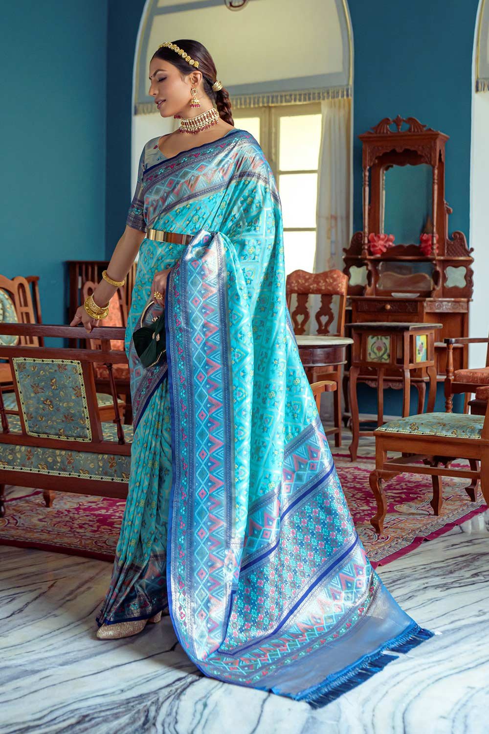 Sky Banarsi Silk Zari Weaving Saree