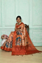Orange Tussar Silk Weaving Saree