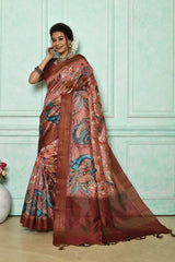 Brown Tussar Silk Weaving Saree