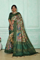 Green Tussar Silk Weaving Saree