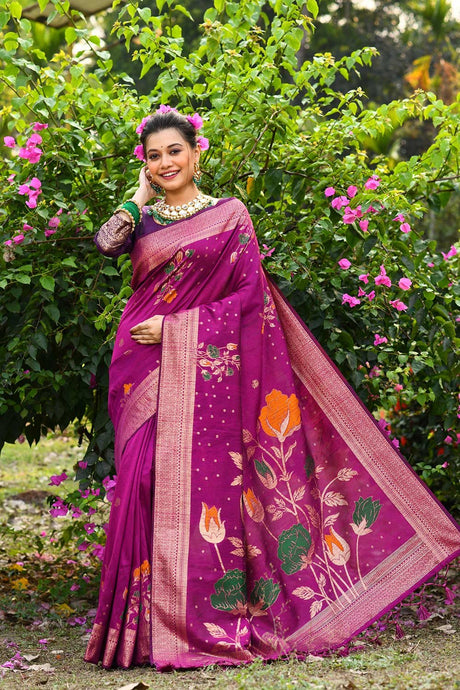 Purple Tussar Silk Zari Weaving Saree