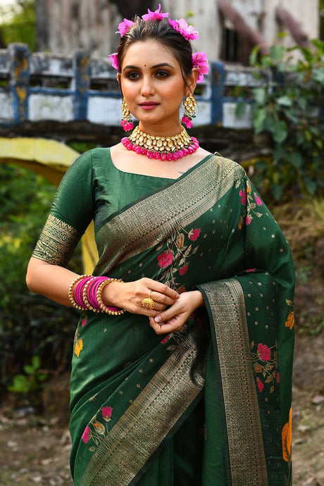Green Tussar Silk Zari Weaving Saree
