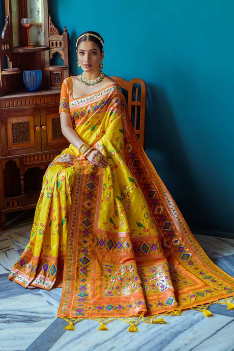 Yellow Banarsi Silk Weaving Saree