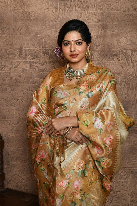 Yellow Tussar Silk Weaving Saree