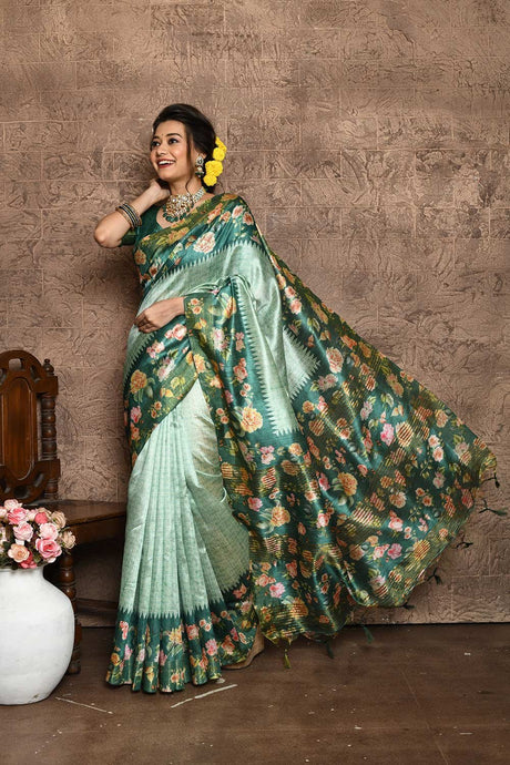 Green Tussar Silk Weaving Saree