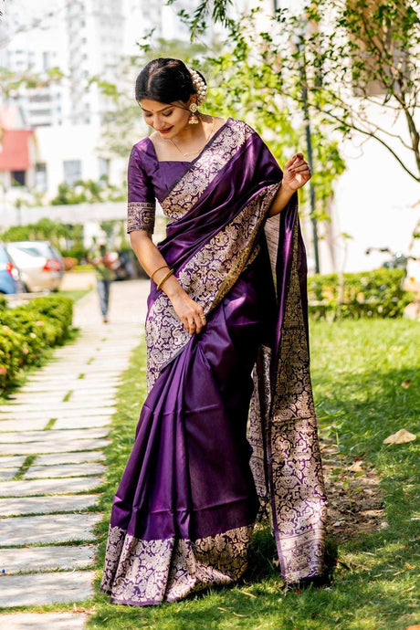 Purple Handloom Raw Silk Weaving Saree