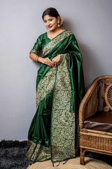Green Handloom Raw Silk Weaving Saree