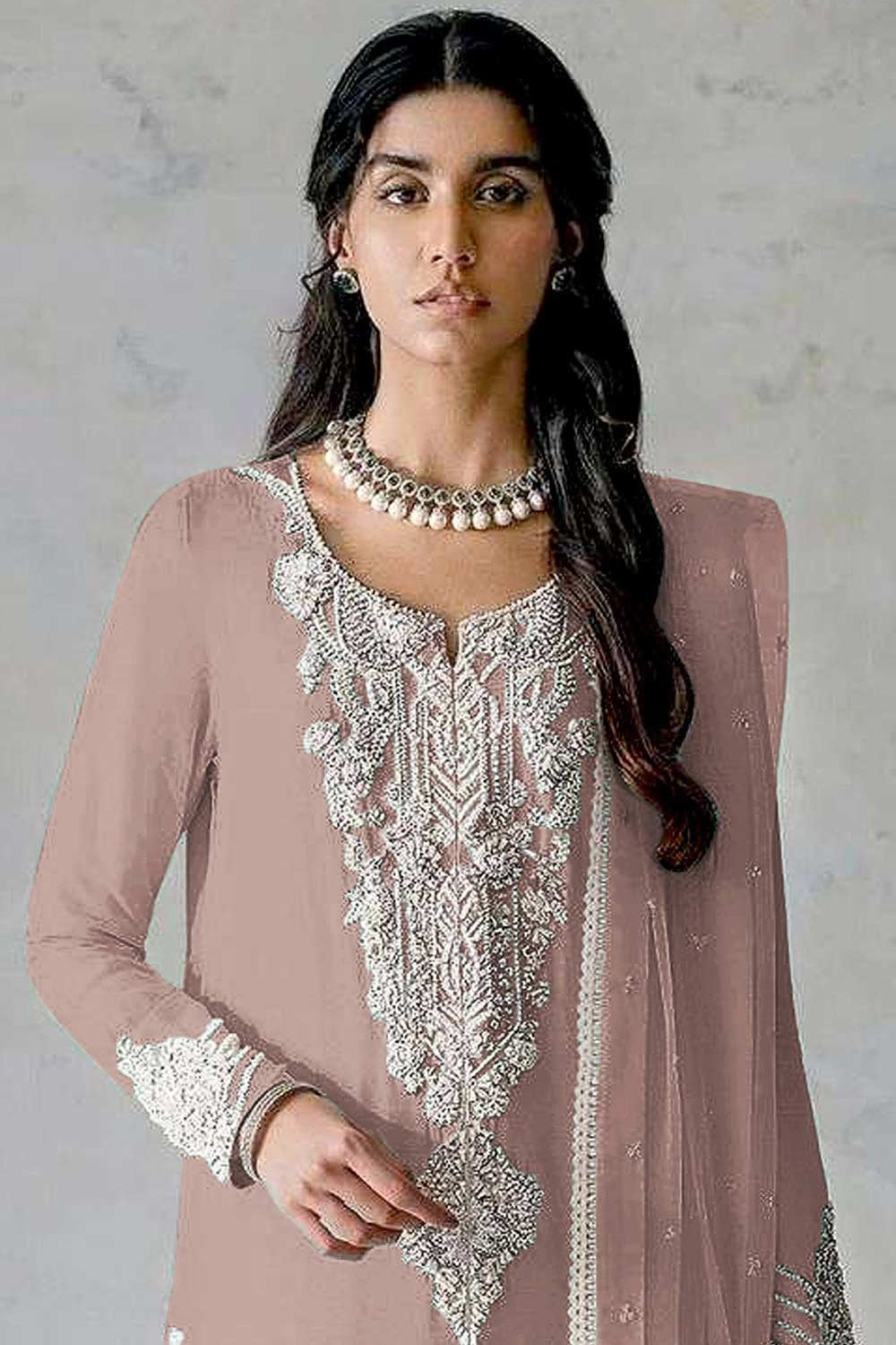 Peach Embroidered Georgette Pakistani Salwar Suit