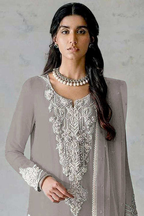 Light Grey Embroidered Georgette Pakistani Salwar Suit
