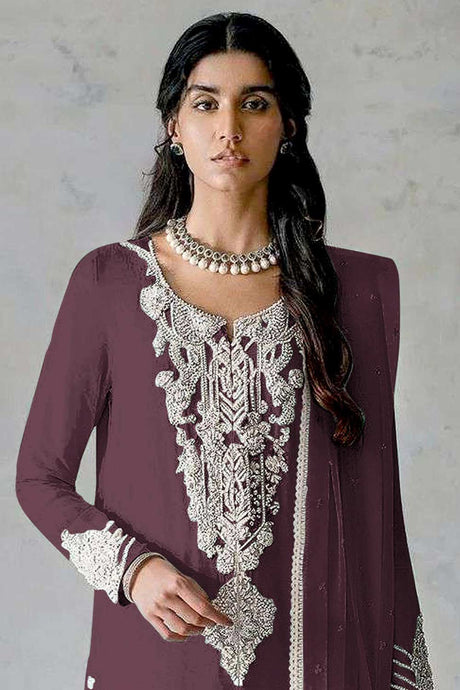 Purple Embroidered Georgette Pakistani Salwar Suit