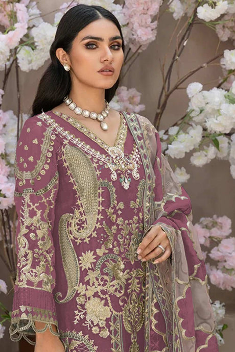 Mauve Embroidered Organza Pakistani Salwar Suit