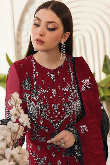 Maroon Embroidered Georgette Pakistani Salwar Suit