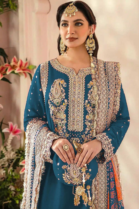 Teal Embroidered Georgette Pakistani Salwar Suit