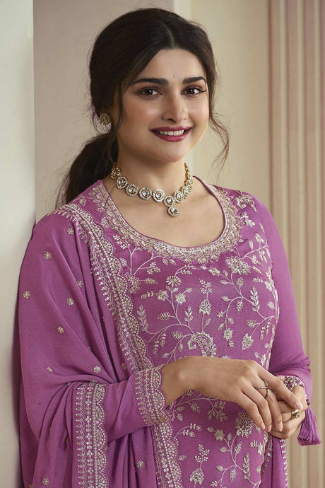 Purple Embroidered Chinon Salwar Suit