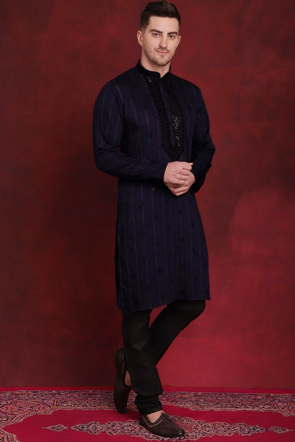 Men's Sequins Embroidered Kurta Pajama Set