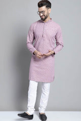 Men Purple Chikankari Embroidered And Sequence Kurta With Churidar