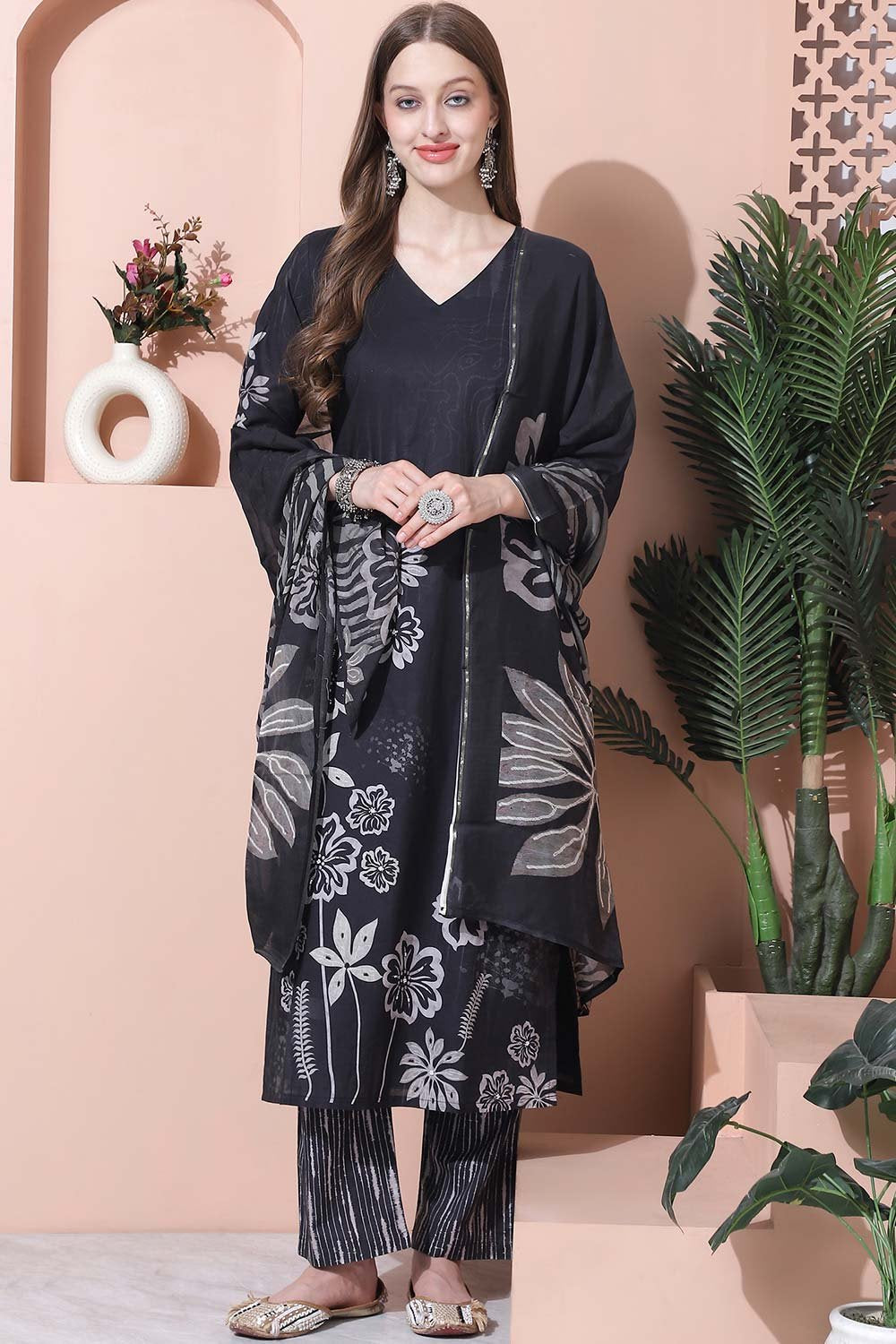 Black Cotton Digital Printed Salwar Suit