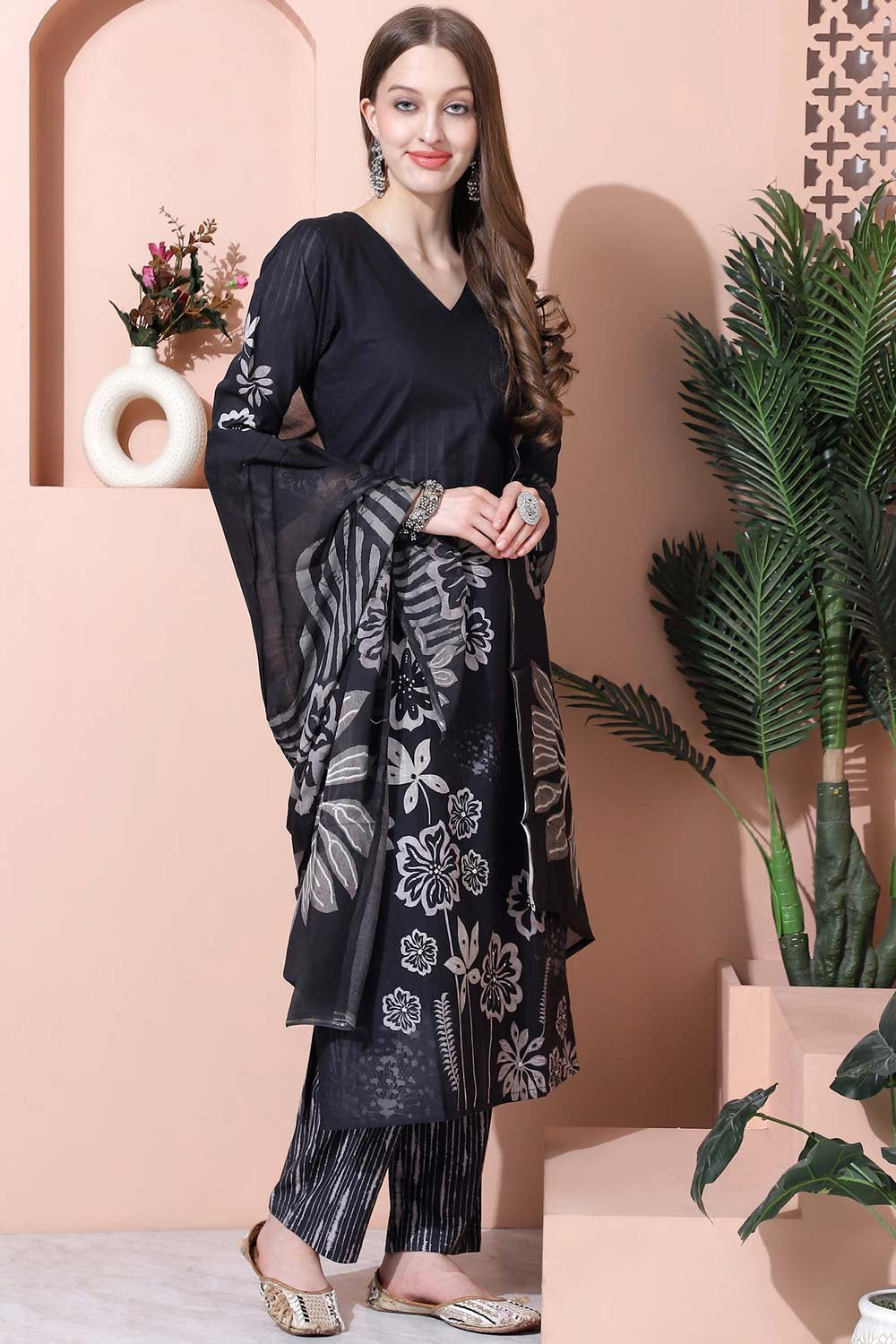 Black Cotton Digital Printed Salwar Suit