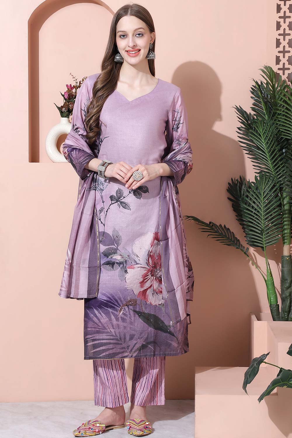 Purple Cotton Digital Printed Salwar Suit