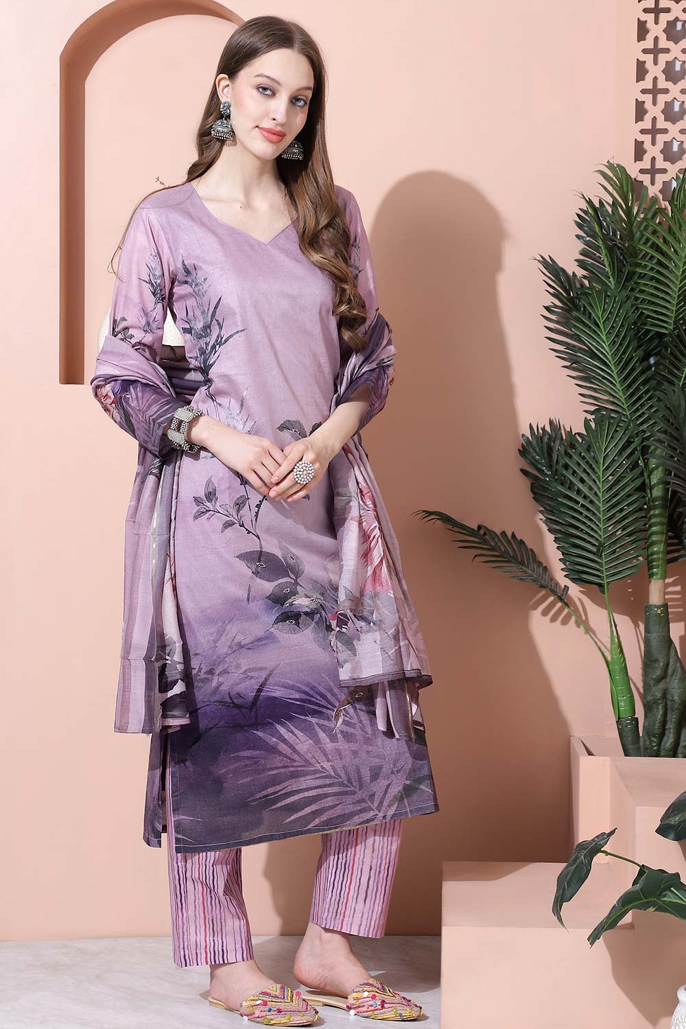 Purple Cotton Digital Printed Salwar Suit