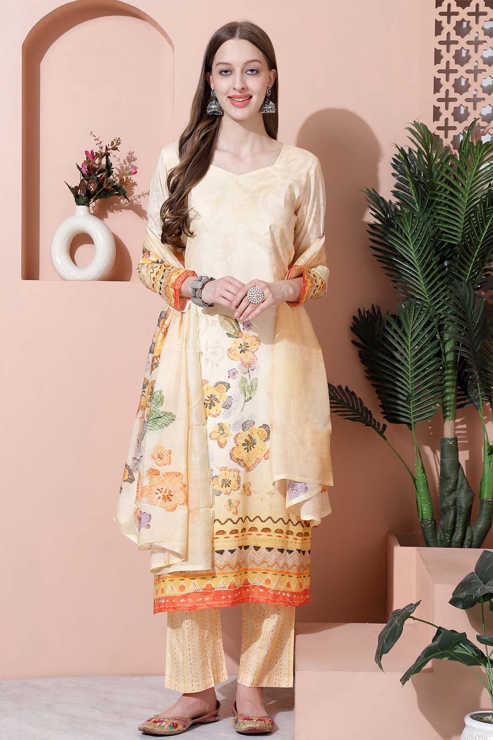 Yellow Cotton Digital Printed Salwar Suit