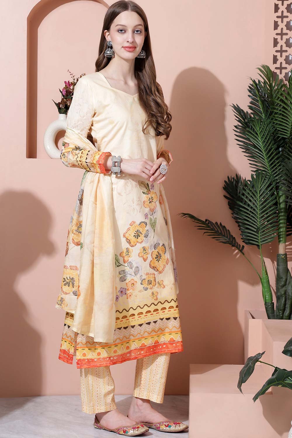 Yellow Cotton Digital Printed Salwar Suit