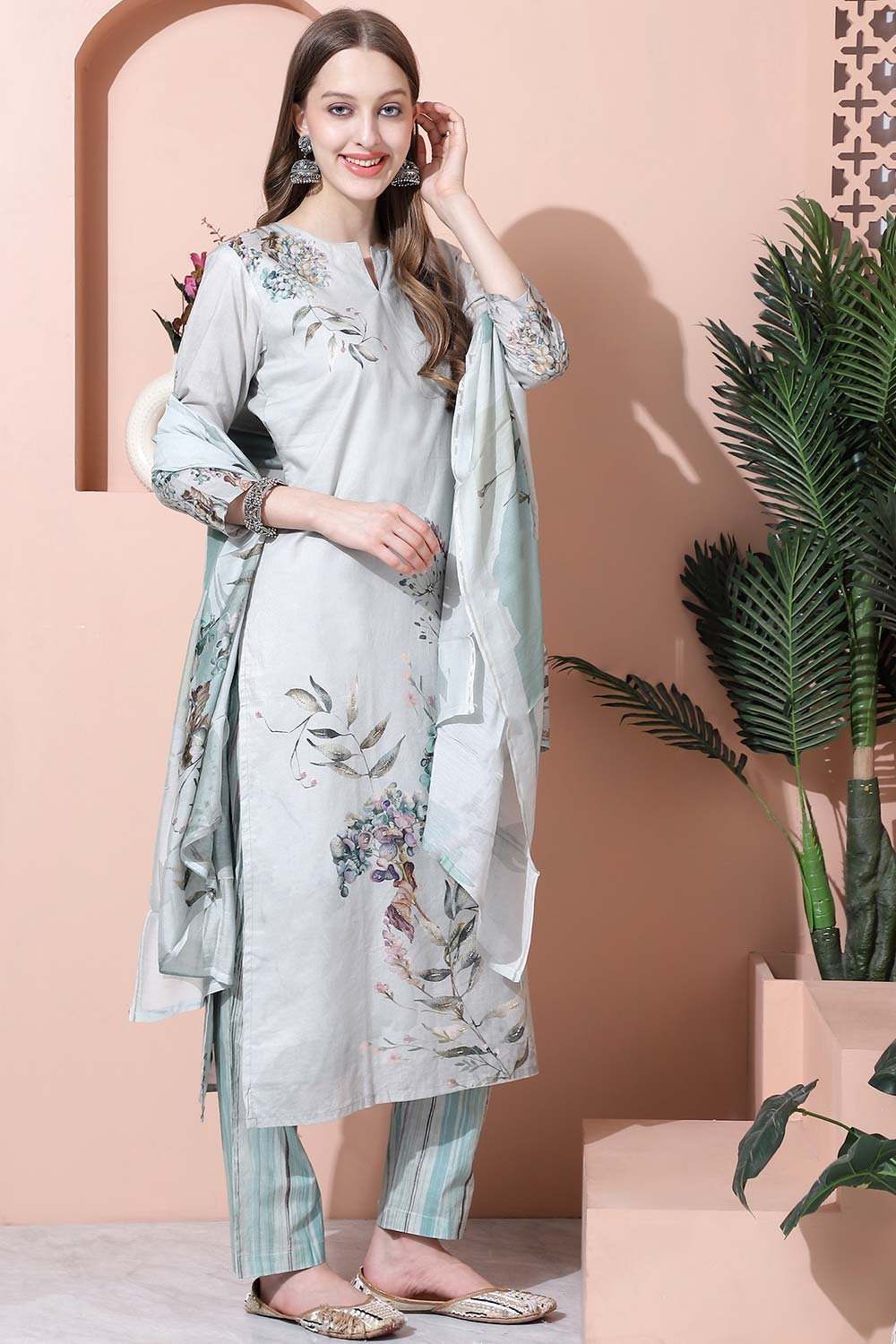 Green Cotton Digital Printed Salwar Suit