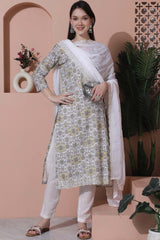 Off White Cotton Digital Printed Salwar Suit