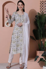 Off White Cotton Digital Printed Salwar Suit