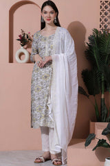 Off White Cotton Digital Printed Salwar Suit