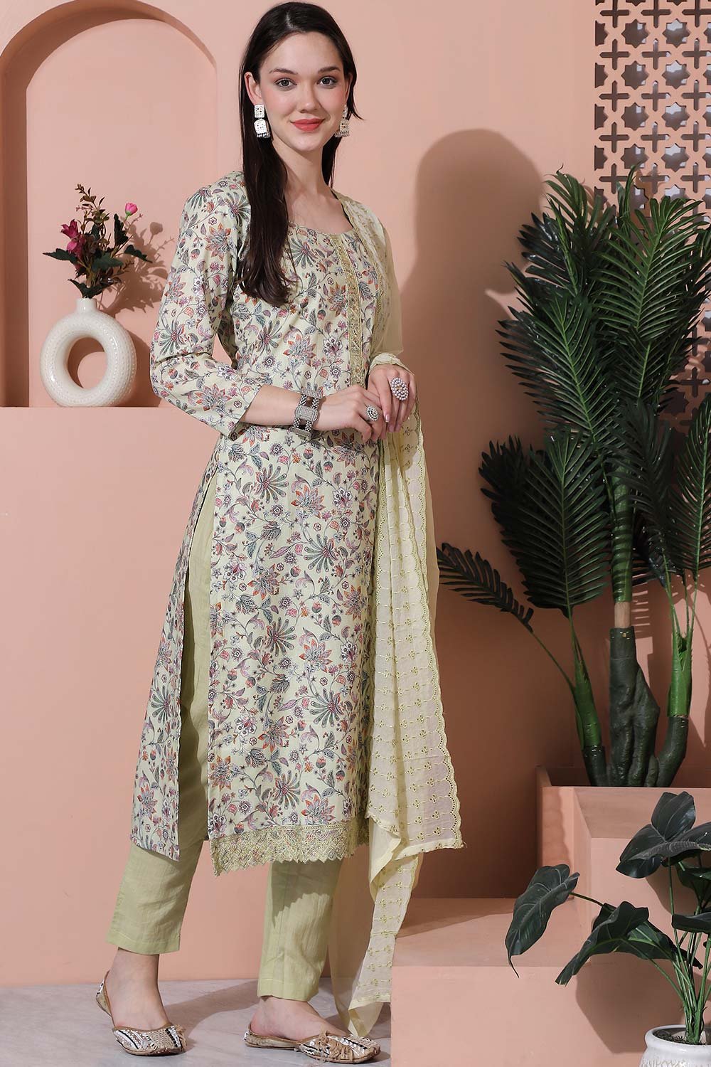 Green Cotton Digital Printed Salwar Suit