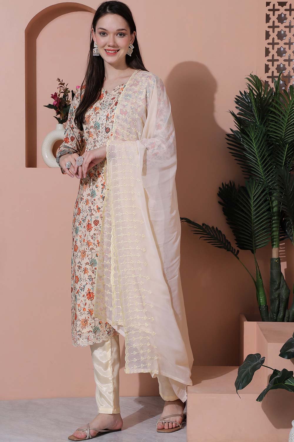 Beige Cotton Digital Printed Salwar Suit