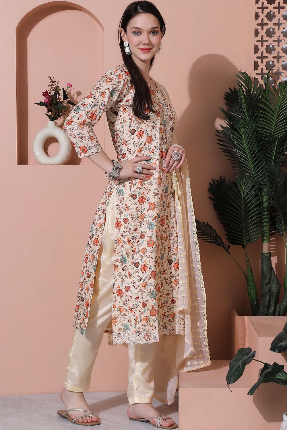 Beige Cotton Digital Printed Salwar Suit