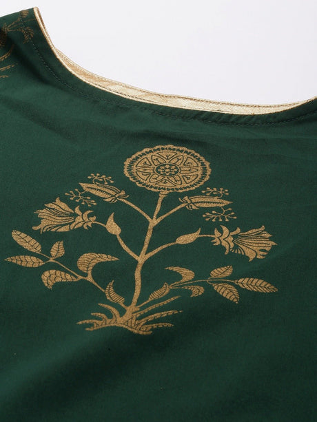 Green Polyester Floral Printed Kurta Set