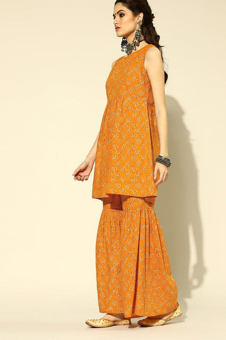 Mustard Cotton Sleeveless Sharara Co-Ord Set