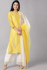 Yellow Ethnic Motifs Embroidered Thread Work Suit Set