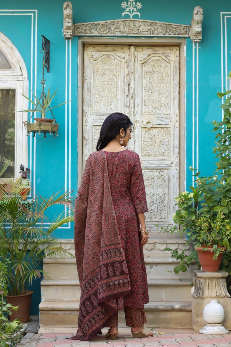 Maroon Rayon Blend Anarkali Kurti Pant With Dupatta