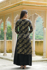 Black Cotton Ethnic Motifs Straight Kurta With Skirt