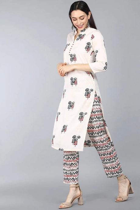 Off-White Poly Crepe Abstract Print Straight Suit Set