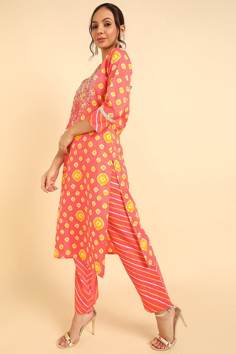 Orange Poly Silk Straight Kurta Pant With Dupatta Set