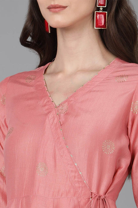 Pink Poly Silk Solid Kurta Trousers With Dupatta