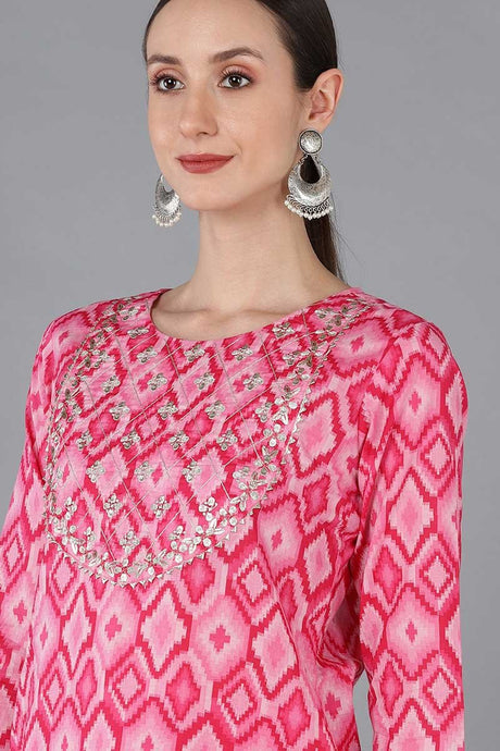 Pink Cotton Gotta Patti Straight Suit Set