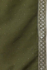 Olive Silk Blend Solid A-Line Kurta Trousers With Dupatta