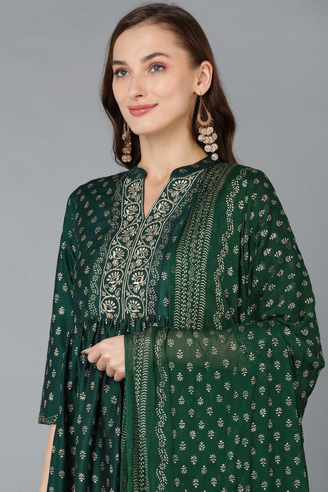 Green Silk Blend Anarkali Kurta Pant With Dupatta