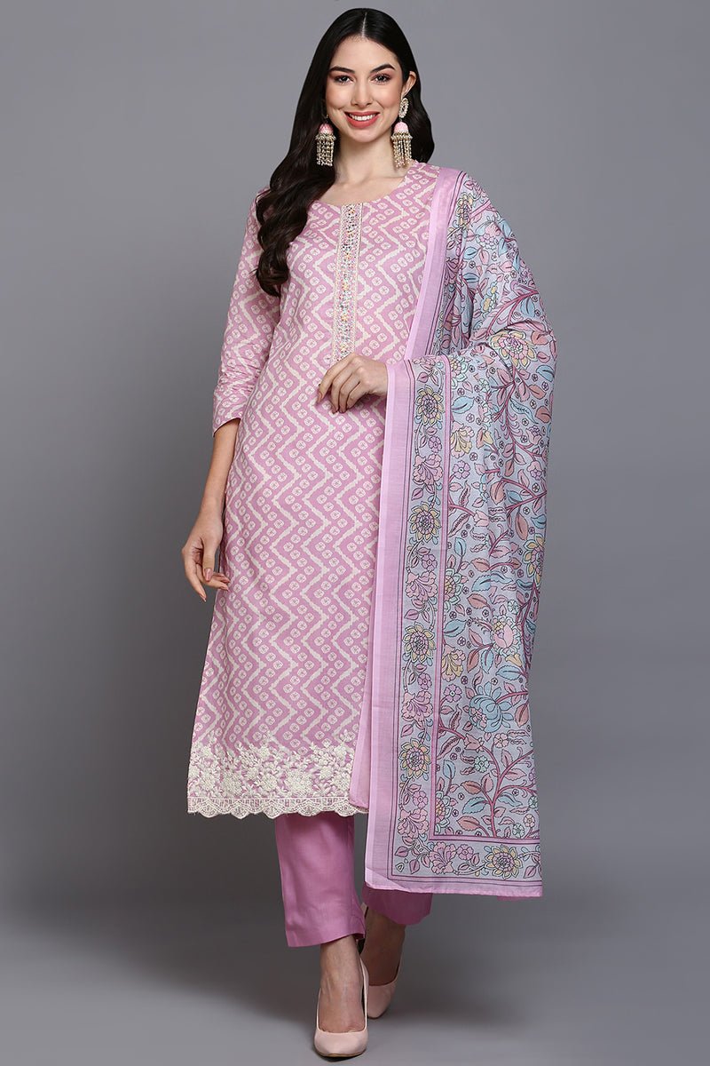 Pink Rayon Printed Suit Set