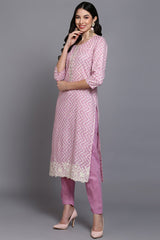 Pink Rayon Printed Suit Set