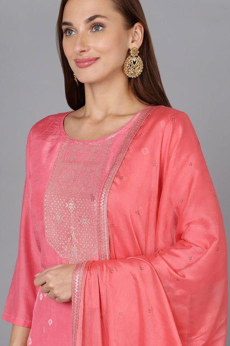 Pink Silk Blend Bandhani Printed Straight Suit Set