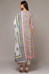 Peach Cotton Printed Flared Suit Set
