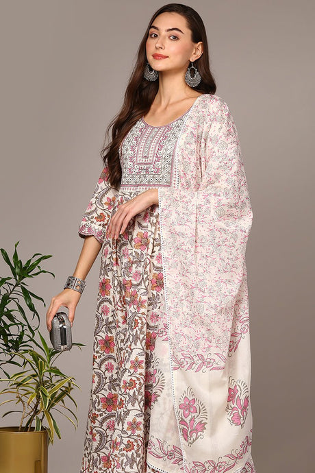 Pink Cotton Floral Printed Flared Suit Set